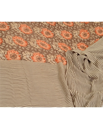 Sanskriti Vintage Brown/Cream Sarees Pure Georgette Silk Print Sari Craft Fabric, PRG-12886-Brown &amp; Cream-Printed Floral Design-Pure Georgette Silk-11