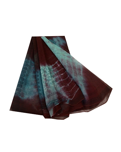 Sanskriti Vintage Sarees Brown/Blue Pure Georgette Silk Print Sari Craft Fabric, PRG-12887-Brown &amp; Blue-Printed Floral Design-Pure Georgette Silk-2
