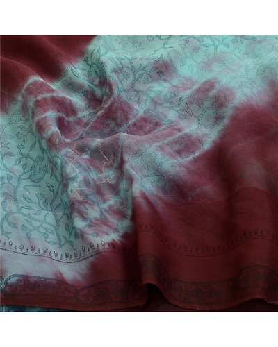 Sanskriti Vintage Sarees Brown/Blue Pure Georgette Silk Print Sari Craft Fabric, PRG-12887-Brown &amp; Blue-Printed Floral Design-Pure Georgette Silk-8