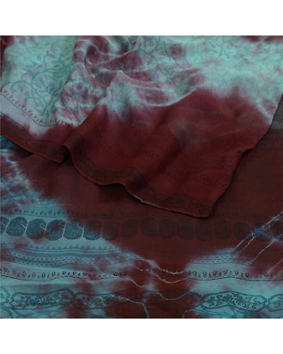 Sanskriti Vintage Sarees Brown/Blue Pure Georgette Silk Print Sari Craft Fabric, PRG-12887-Brown &amp; Blue-Printed Floral Design-Pure Georgette Silk-9