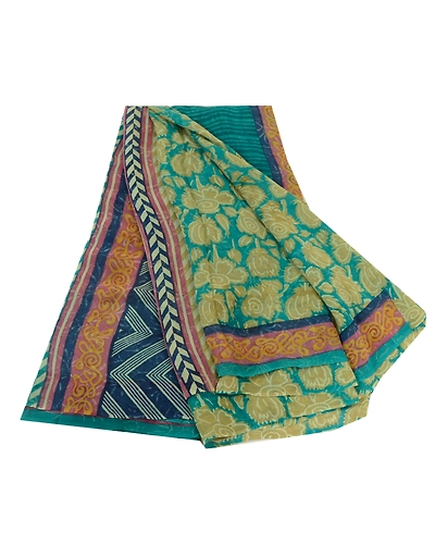 Sanskriti Vintage Green Sarees Pure Georgette Silk Printed Sari Craft Fabric, PRG-12892-Green-Printed Floral Design-Pure Georgette Silk-2