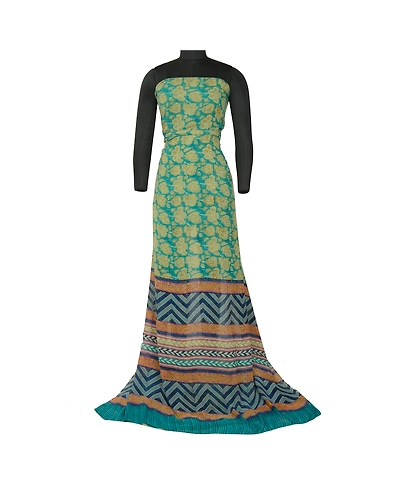 Sanskriti Vintage Green Sarees Pure Georgette Silk Printed Sari Craft Fabric, PRG-12892-Green-Printed Floral Design-Pure Georgette Silk-3