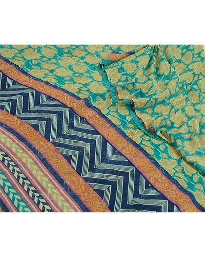 Sanskriti Vintage Green Sarees Pure Georgette Silk Printed Sari Craft Fabric, PRG-12892-Green-Printed Floral Design-Pure Georgette Silk-4