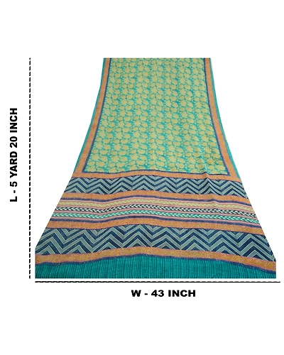 Sanskriti Vintage Green Sarees Pure Georgette Silk Printed Sari Craft Fabric, PRG-12892-Green-Printed Floral Design-Pure Georgette Silk-5