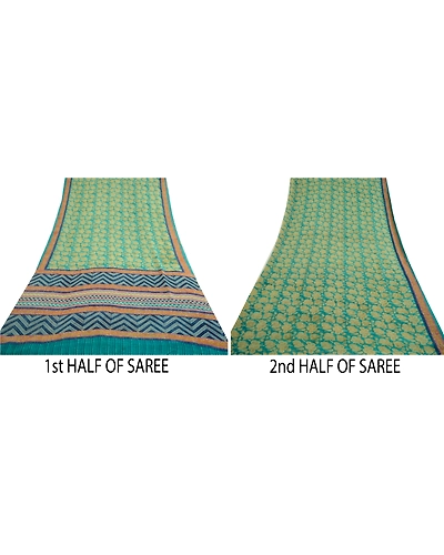 Sanskriti Vintage Green Sarees Pure Georgette Silk Printed Sari Craft Fabric, PRG-12892-Green-Printed Floral Design-Pure Georgette Silk-7
