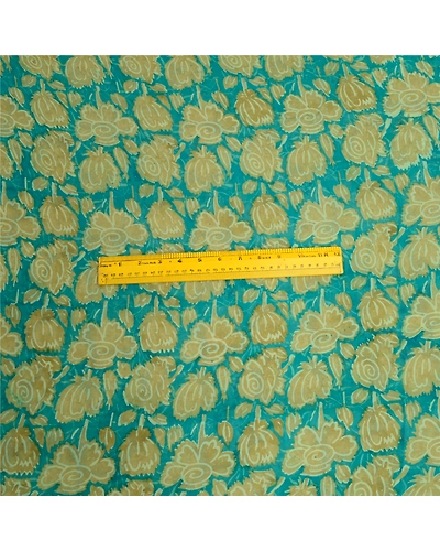 Sanskriti Vintage Green Sarees Pure Georgette Silk Printed Sari Craft Fabric, PRG-12892-Green-Printed Floral Design-Pure Georgette Silk-8
