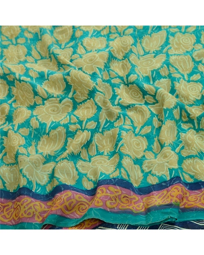 Sanskriti Vintage Green Sarees Pure Georgette Silk Printed Sari Craft Fabric, PRG-12892-Green-Printed Floral Design-Pure Georgette Silk-9