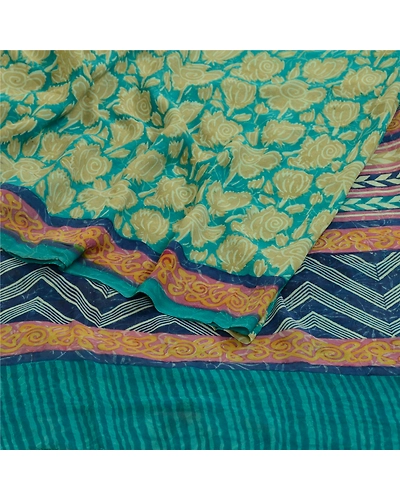 Sanskriti Vintage Green Sarees Pure Georgette Silk Printed Sari Craft Fabric, PRG-12892-Green-Printed Floral Design-Pure Georgette Silk-10