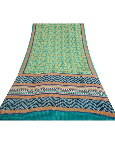 Sanskriti Vintage Green Sarees Pure Georgette Silk Printed Sari Craft Fabric, PRG-12892-Green-Printed Floral Design-Pure Georgette Silk-11