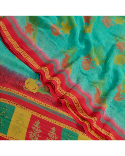 Sanskriti Vintage Sarees Indian Blue Pure Georgette Silk Print Sari Craft Fabric, PRG-12901-Blue-Printed Floral Design-Pure Georgette Silk-1