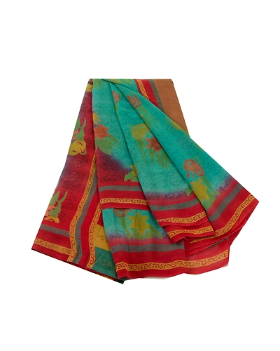 Sanskriti Vintage Sarees Indian Blue Pure Georgette Silk Print Sari Craft Fabric, PRG-12901-Blue-Printed Floral Design-Pure Georgette Silk-2