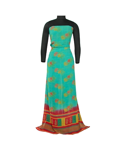Sanskriti Vintage Sarees Indian Blue Pure Georgette Silk Print Sari Craft Fabric, PRG-12901-Blue-Printed Floral Design-Pure Georgette Silk-3