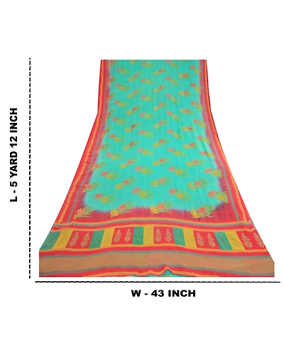 Sanskriti Vintage Sarees Indian Blue Pure Georgette Silk Print Sari Craft Fabric, PRG-12901-Blue-Printed Floral Design-Pure Georgette Silk-5