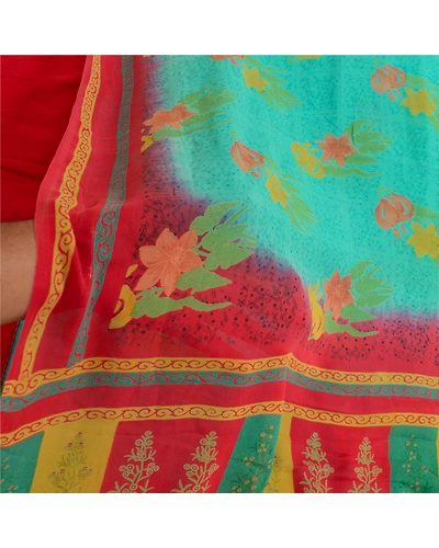 Sanskriti Vintage Sarees Indian Blue Pure Georgette Silk Print Sari Craft Fabric, PRG-12901-Blue-Printed Floral Design-Pure Georgette Silk-6