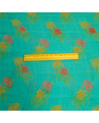 Sanskriti Vintage Sarees Indian Blue Pure Georgette Silk Print Sari Craft Fabric, PRG-12901-Blue-Printed Floral Design-Pure Georgette Silk-8