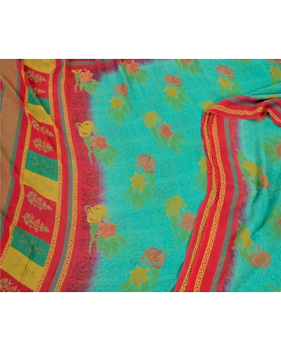 Sanskriti Vintage Sarees Indian Blue Pure Georgette Silk Print Sari Craft Fabric, PRG-12901-Blue-Printed Floral Design-Pure Georgette Silk-12