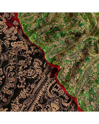 Sanskriti Vintage Sarees Green Pure Georgette Silk Printed Sari 5Yd Craft Fabric, PRG-12919-Green-Printed Floral Design-Pure Georgette Silk-1