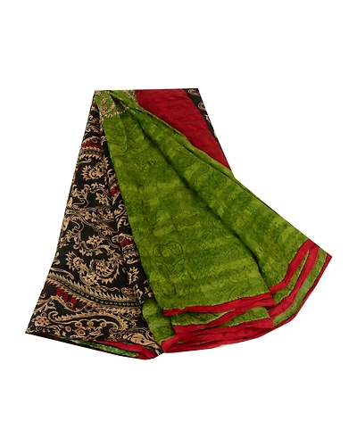 Sanskriti Vintage Sarees Green Pure Georgette Silk Printed Sari 5Yd Craft Fabric, PRG-12919-Green-Printed Floral Design-Pure Georgette Silk-2