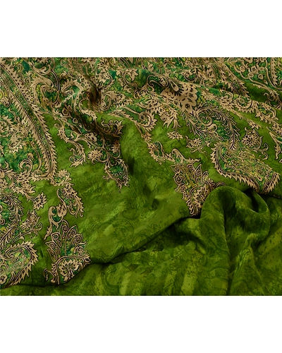 Sanskriti Vintage Sarees Green Pure Georgette Silk Printed Sari 5Yd Craft Fabric, PRG-12919-Green-Printed Floral Design-Pure Georgette Silk-4