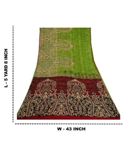 Sanskriti Vintage Sarees Green Pure Georgette Silk Printed Sari 5Yd Craft Fabric, PRG-12919-Green-Printed Floral Design-Pure Georgette Silk-5