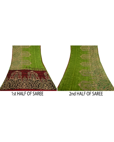 Sanskriti Vintage Sarees Green Pure Georgette Silk Printed Sari 5Yd Craft Fabric, PRG-12919-Green-Printed Floral Design-Pure Georgette Silk-7