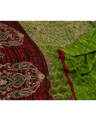 Sanskriti Vintage Sarees Green Pure Georgette Silk Printed Sari 5Yd Craft Fabric, PRG-12919-Green-Printed Floral Design-Pure Georgette Silk-8