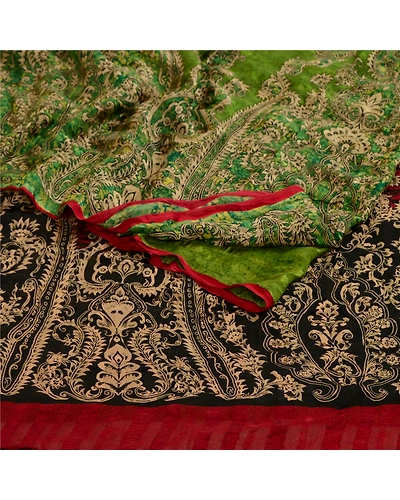 Sanskriti Vintage Sarees Green Pure Georgette Silk Printed Sari 5Yd Craft Fabric, PRG-12919-Green-Printed Floral Design-Pure Georgette Silk-10