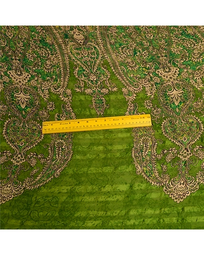 Sanskriti Vintage Sarees Green Pure Georgette Silk Printed Sari 5Yd Craft Fabric, PRG-12919-Green-Printed Floral Design-Pure Georgette Silk-12