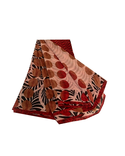 Sanskriti Vintage Sarees Indian Red/Pink Pure Georgette Print Sari Craft Fabric, PRG-12929-Red &amp; Pink-Printed Floral Design-Pure Georgette Silk-2