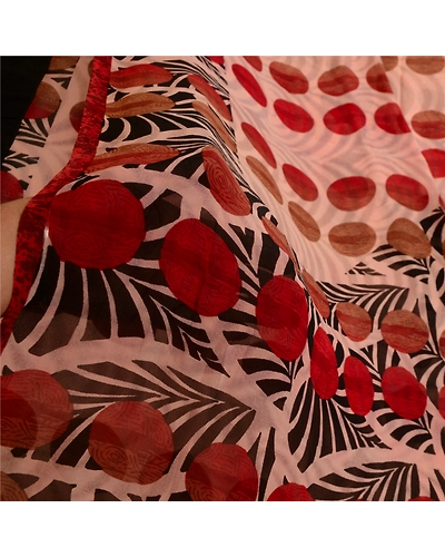 Sanskriti Vintage Sarees Indian Red/Pink Pure Georgette Print Sari Craft Fabric, PRG-12929-Red &amp; Pink-Printed Floral Design-Pure Georgette Silk-5
