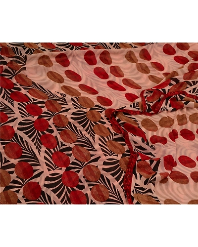 Sanskriti Vintage Sarees Indian Red/Pink Pure Georgette Print Sari Craft Fabric, PRG-12929-Red &amp; Pink-Printed Floral Design-Pure Georgette Silk-7