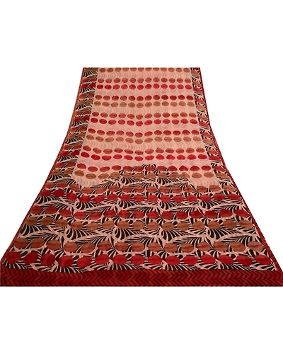 Sanskriti Vintage Sarees Indian Red/Pink Pure Georgette Print Sari Craft Fabric, PRG-12929-Red &amp; Pink-Printed Floral Design-Pure Georgette Silk-10