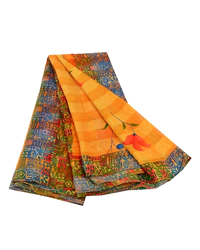Sanskriti Vintage Sarees Orange Pure Georgette Silk Sari Printed Craft Fabric, PRG-12939-Orange-Printed Floral Design-Pure Georgette Silk-2