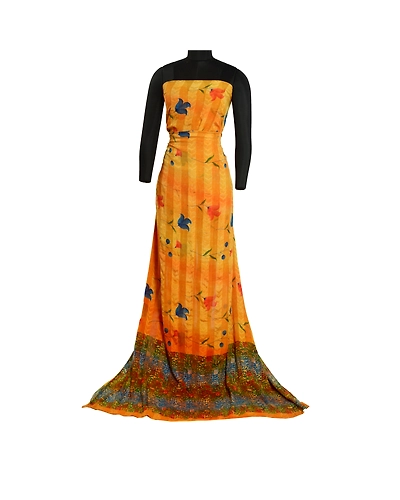 Sanskriti Vintage Sarees Orange Pure Georgette Silk Sari Printed Craft Fabric, PRG-12939-Orange-Printed Floral Design-Pure Georgette Silk-3