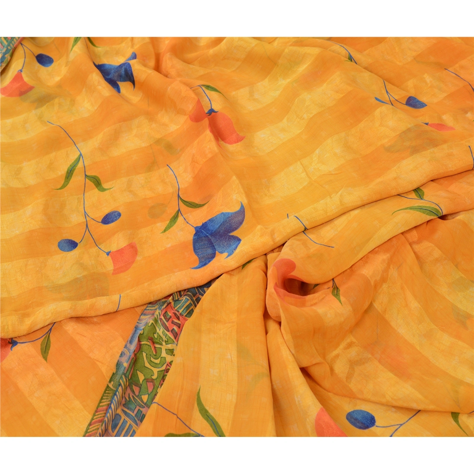 Sanskriti Vintage Sarees Orange Pure Georgette Silk Sari Printed Craft Fabric, PRG-12939-Orange-Printed Floral Design-Pure Georgette Silk-4