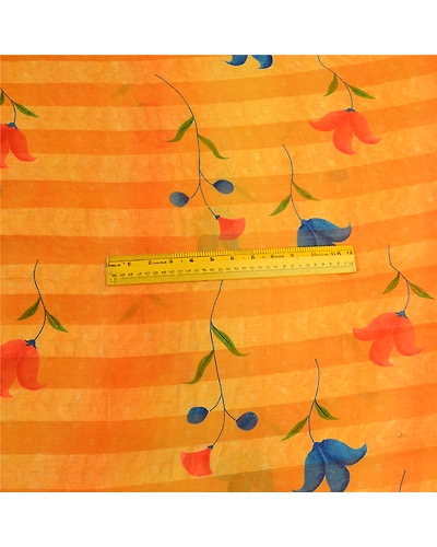 Sanskriti Vintage Sarees Orange Pure Georgette Silk Sari Printed Craft Fabric, PRG-12939-Orange-Printed Floral Design-Pure Georgette Silk-8