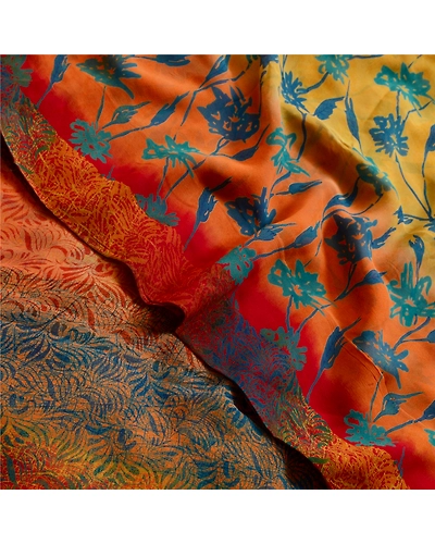 Sanskriti Vintage Sarees Yellow Pure Georgette Silk Printed Sari Craft Fabric, PRG-12956-Yellow-Printed Floral Design-Pure Georgette Silk-1