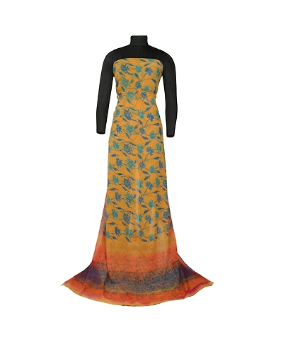 Sanskriti Vintage Sarees Yellow Pure Georgette Silk Printed Sari Craft Fabric, PRG-12956-Yellow-Printed Floral Design-Pure Georgette Silk-3