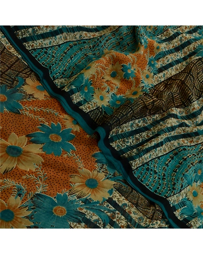 Sanskriti Vintage Sarees Blue Pure Georgette Silk Printed Sari 5Yd Craft Fabric, PRG-12964-Blue-Printed Floral Design-Pure Georgette Silk-1