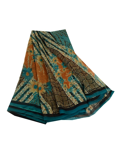 Sanskriti Vintage Sarees Blue Pure Georgette Silk Printed Sari 5Yd Craft Fabric, PRG-12964-Blue-Printed Floral Design-Pure Georgette Silk-2
