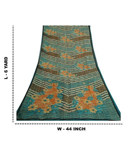 Sanskriti Vintage Sarees Blue Pure Georgette Silk Printed Sari 5Yd Craft Fabric, PRG-12964-Blue-Printed Floral Design-Pure Georgette Silk-4