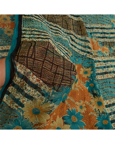 Sanskriti Vintage Sarees Blue Pure Georgette Silk Printed Sari 5Yd Craft Fabric, PRG-12964-Blue-Printed Floral Design-Pure Georgette Silk-5