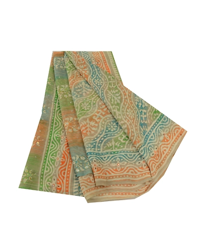 Sanskriti Vintage Sarees Hand Block Print Bead Pure Georgette Sari Craft Fabric, PRG-12984-Multicolor-Printed Floral Design-Pure Georgette Silk-2