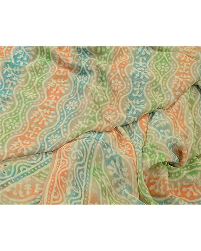 Sanskriti Vintage Sarees Hand Block Print Bead Pure Georgette Sari Craft Fabric, PRG-12984-Multicolor-Printed Floral Design-Pure Georgette Silk-3