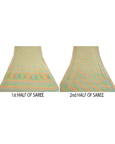 Sanskriti Vintage Sarees Hand Block Print Bead Pure Georgette Sari Craft Fabric, PRG-12984-Multicolor-Printed Floral Design-Pure Georgette Silk-6
