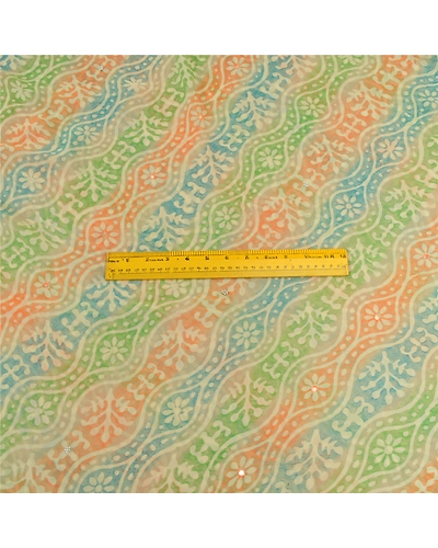 Sanskriti Vintage Sarees Hand Block Print Bead Pure Georgette Sari Craft Fabric, PRG-12984-Multicolor-Printed Floral Design-Pure Georgette Silk-7