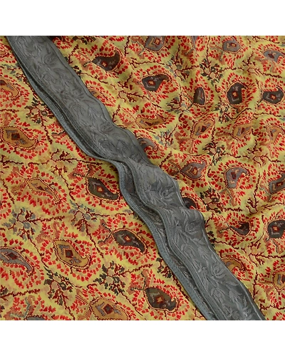 Sanskriti Vintage Sarees From India Yellow Georgette Printed Sari Craft Fabric, PRG-12989-Yellow-Printed Floral Design-Poly Georgette-1