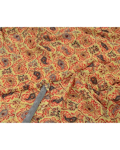 Sanskriti Vintage Sarees From India Yellow Georgette Printed Sari Craft Fabric, PRG-12989-Yellow-Printed Floral Design-Poly Georgette-4