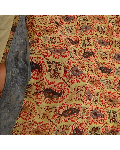 Sanskriti Vintage Sarees From India Yellow Georgette Printed Sari Craft Fabric, PRG-12989-Yellow-Printed Floral Design-Poly Georgette-6