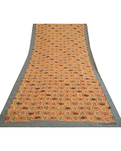 Sanskriti Vintage Sarees From India Yellow Georgette Printed Sari Craft Fabric, PRG-12989-Yellow-Printed Floral Design-Poly Georgette-11
